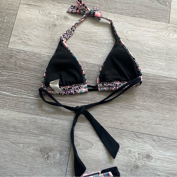 Hurley Bikini Tie Up Double Strap Swim Suit Swimwear Pink Purple Small Medium - Picture 5 of 8